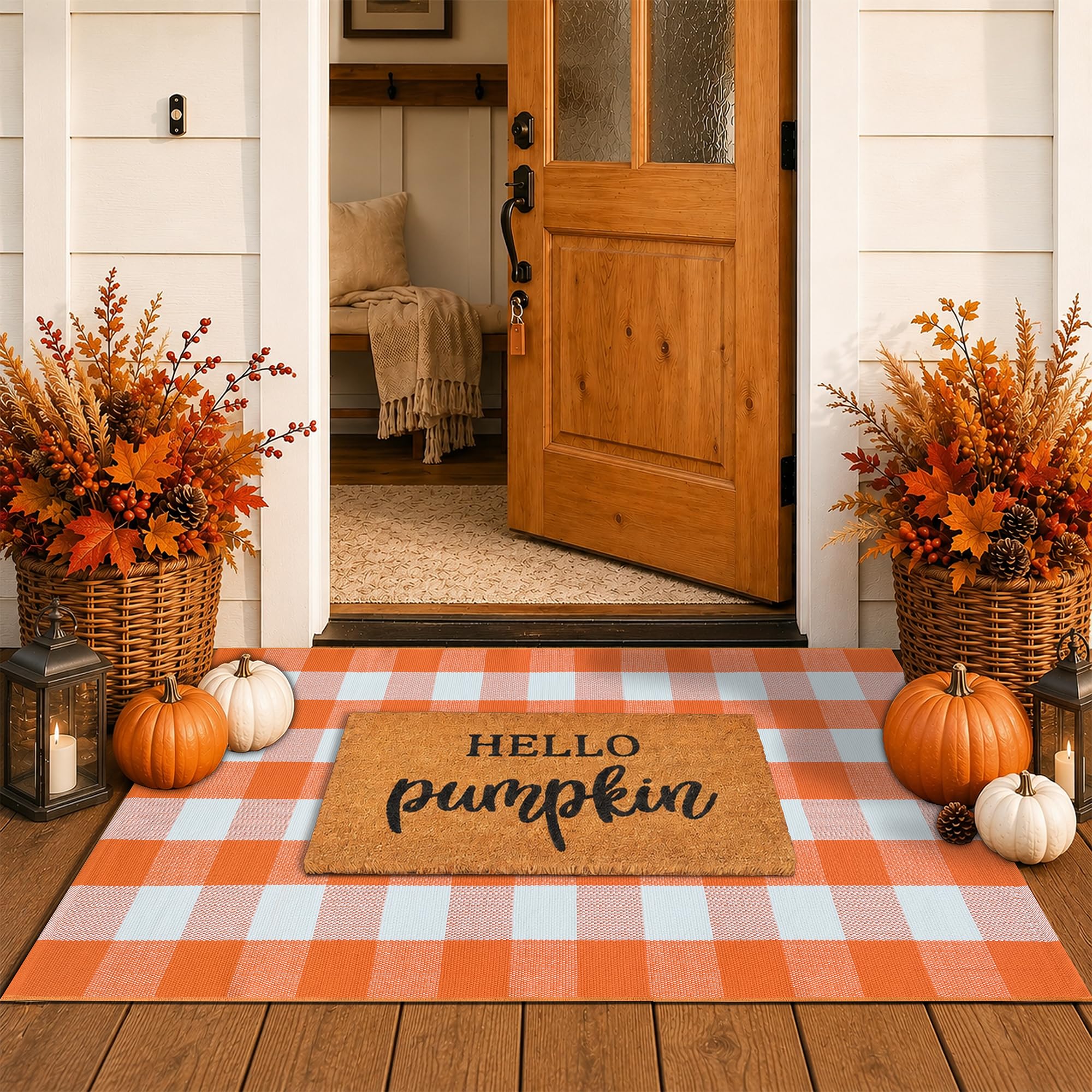 Fall Door Mat Set - Coco Coir & Plaid Rug -12 Fall Door Mat Set - Coco Coir & Plaid Rug -12