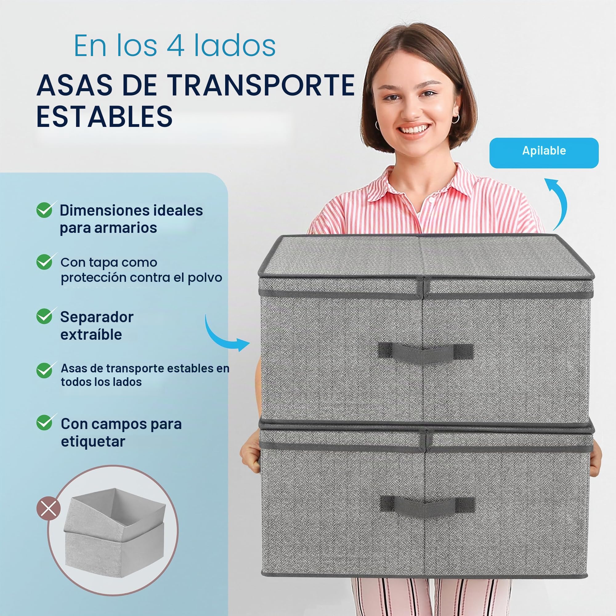 TOPP4u Gran caja de almacenamiento con tapa, 2 x – 40 x 50 x 25 cm – 50 l – caja plegable extra grande para armario y estantería – gris beige – juego de 2 piezas
