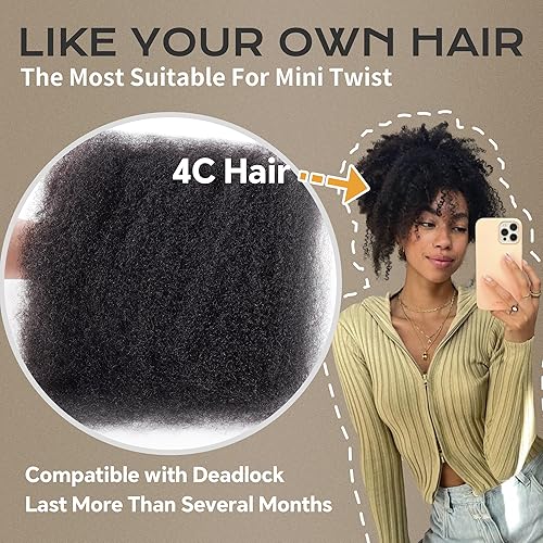 Miniatura 3 de BLL Afro Kinkys - Cabello humano a granel, 100% cabello humano para mini torsión, trenzas, extensiones de rastas, cabello rizado afro, color negro a