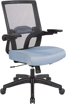 Space Seating 867 Series Adjustable Managers Chair with Breathable Mesh Back, Lumbar Support and Padded Flip Arms, Blue Fabric Seat with Black Nylon Base