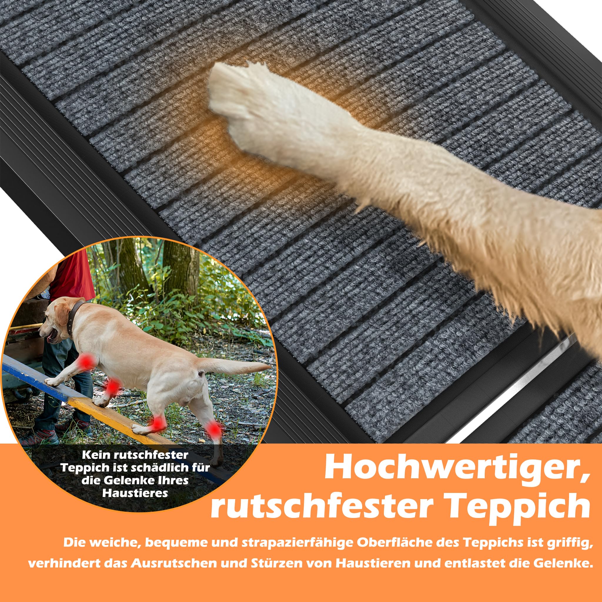 HENGMEI Hunderampe Klappbar Hundetreppe Auto Faltbare Kunststoff Hundeautorampe Hunde Auffahrrampe Kofferraum Einstiegshilfe, Haustiertreppe für Große und Schwere Hunde, 157x44cm, Schwarz
