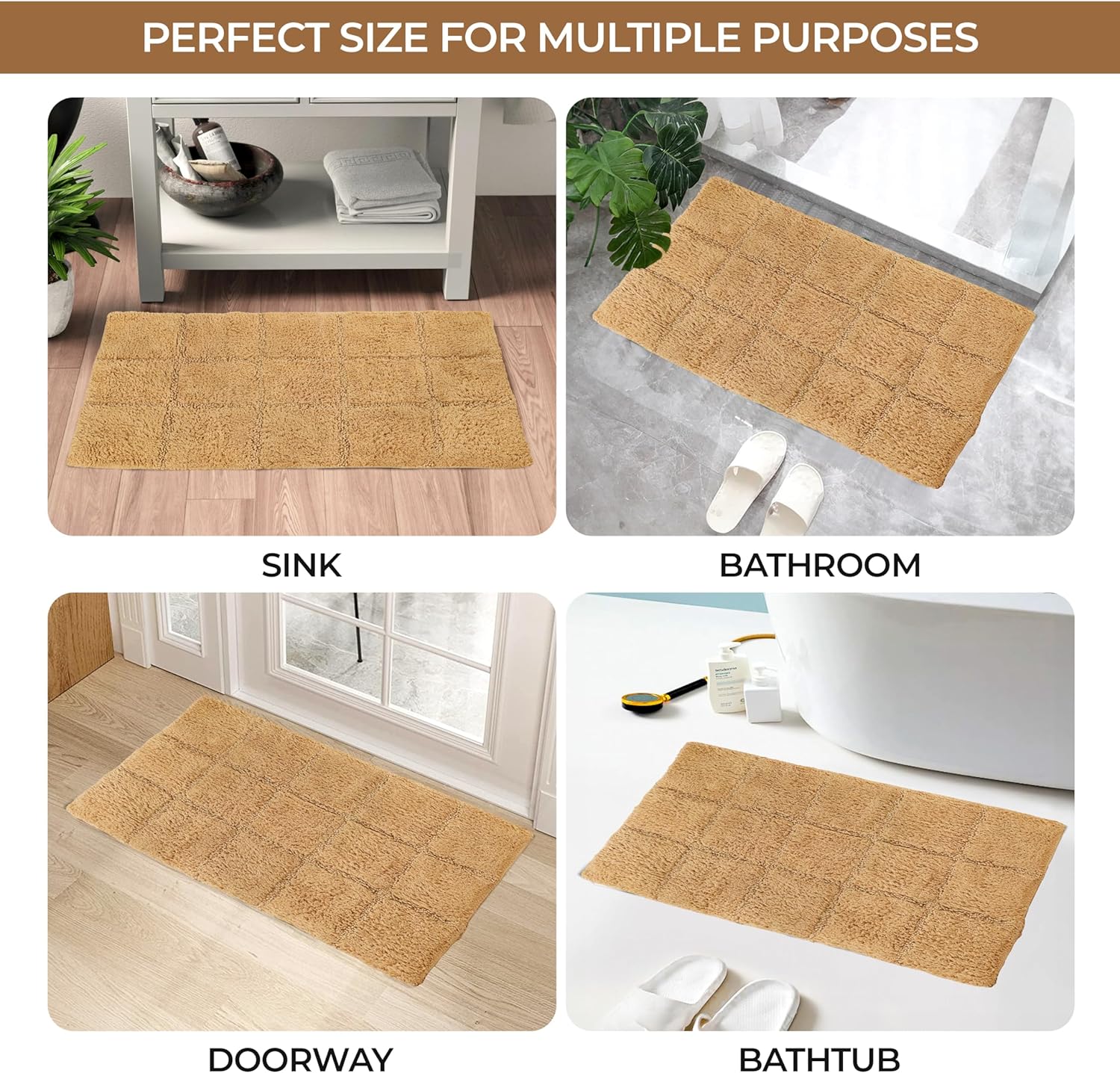 Toast Checkered Cotton 2-Piece Non-Slip Bath Rug Set