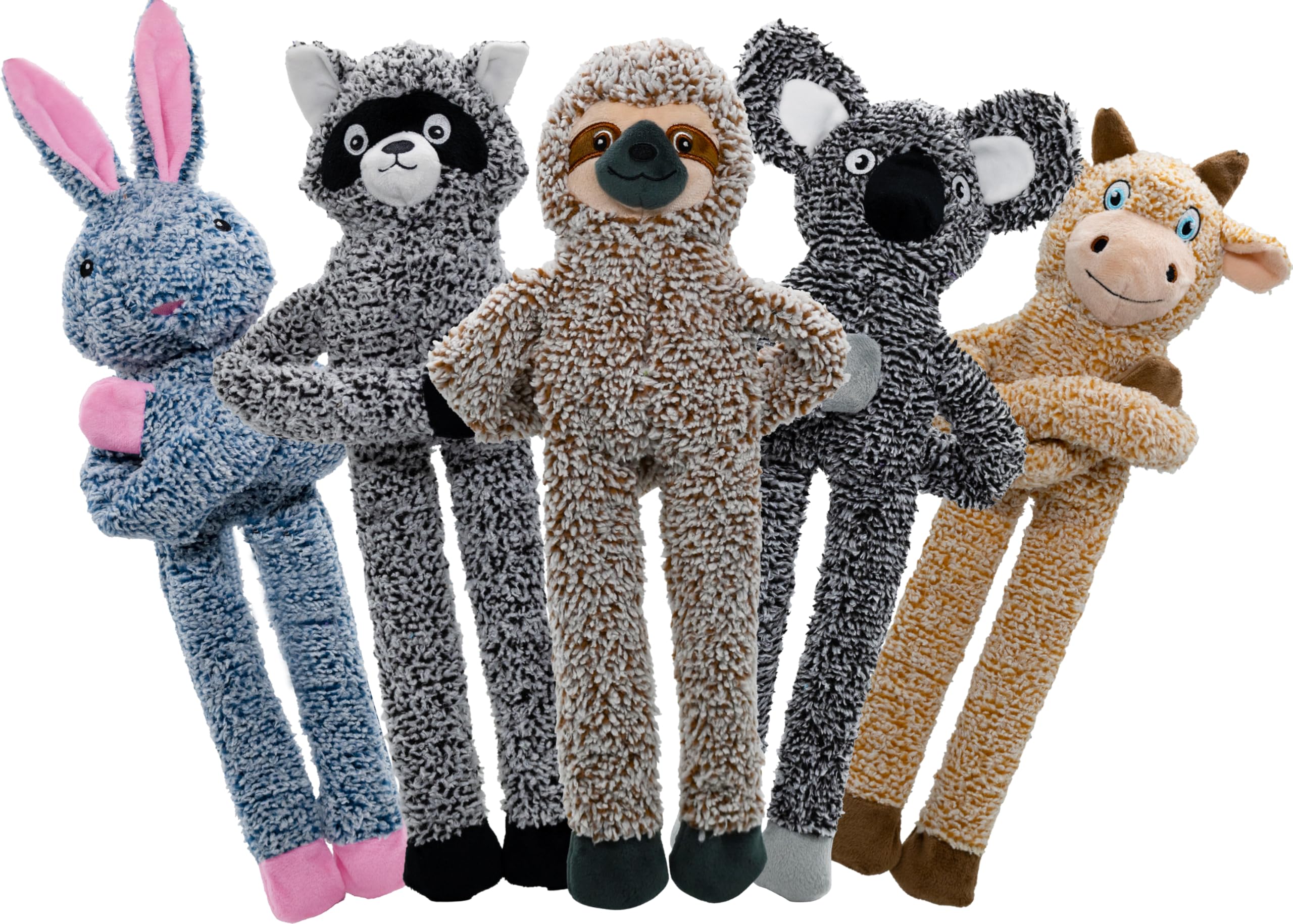 BUYPOW No Stuffing Dog Toys for Large Dogs, 5 Pack Squeaky Crinkle Interactive Dog Animals, Plush Teething Toys to Keep Them Busy, Cute Funny Dogs