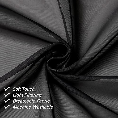 Miniatura 4 de Lecloud - Juego de 2 paneles de cortinas traslúcidas de gasa, negro, cortinas cortas ligeras para habitación y cocina, filtran la luz, con bolsillo