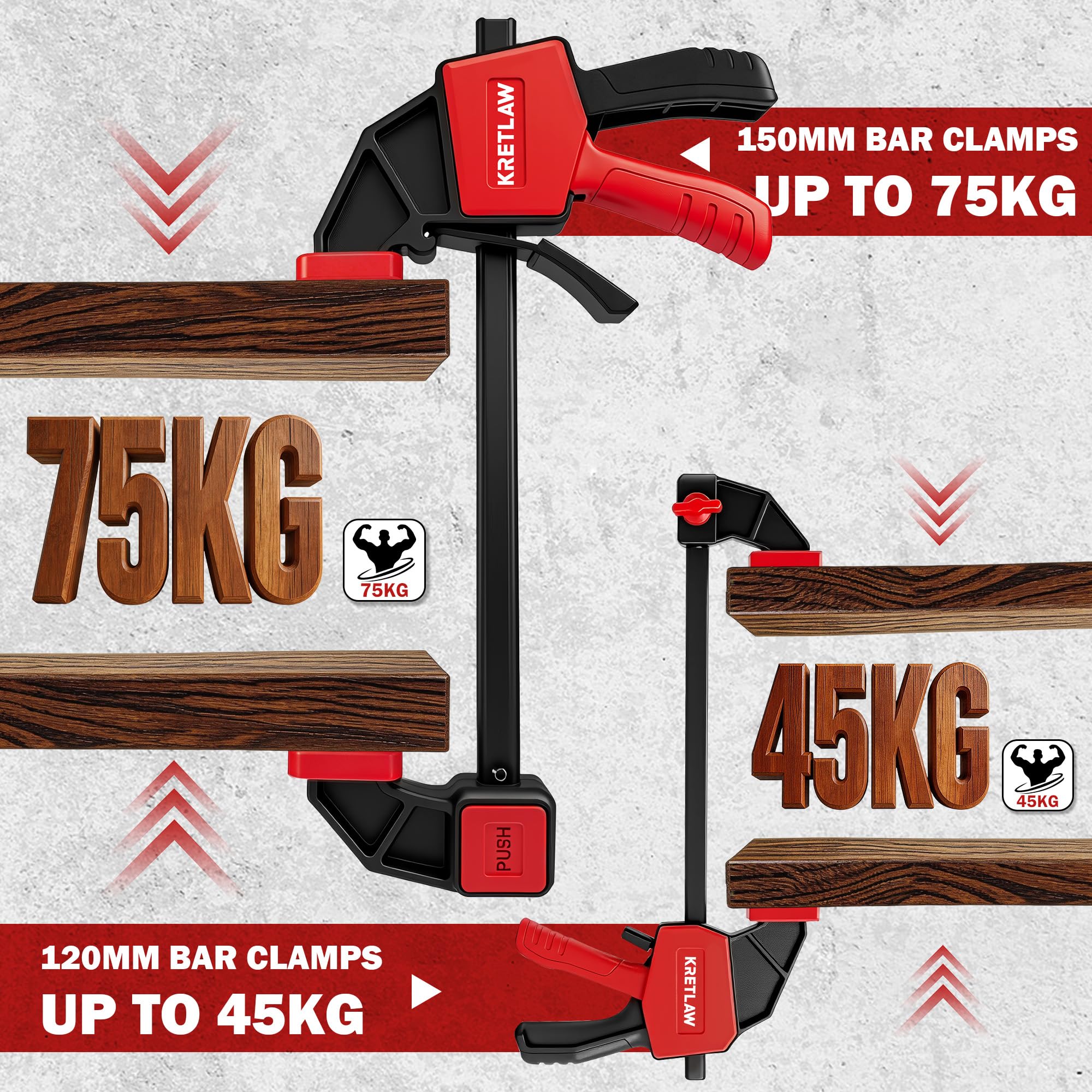 Einhandzwingen Set 6 Stück, 2×150mm & 4×120mm Schnellspannzwingen 2 in 1 zum Spannen & Dehnen, Spannkraft 75kg/45kg, Stahl & Nylon für Holz, Möbel, Metall, DIY Projekte