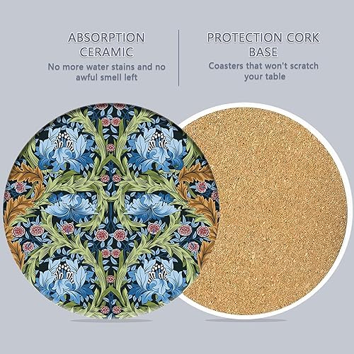 Miniatura 3 de Juego de 6 posavasos para bebidas, posavasos redondos de piedra de cerámica con base de corcho, tapete de protección de mesa para tazas y tazas,