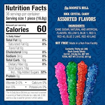 Boone's Mill Rock Crystal Candy Sticks Assorted Flavors 36 Count