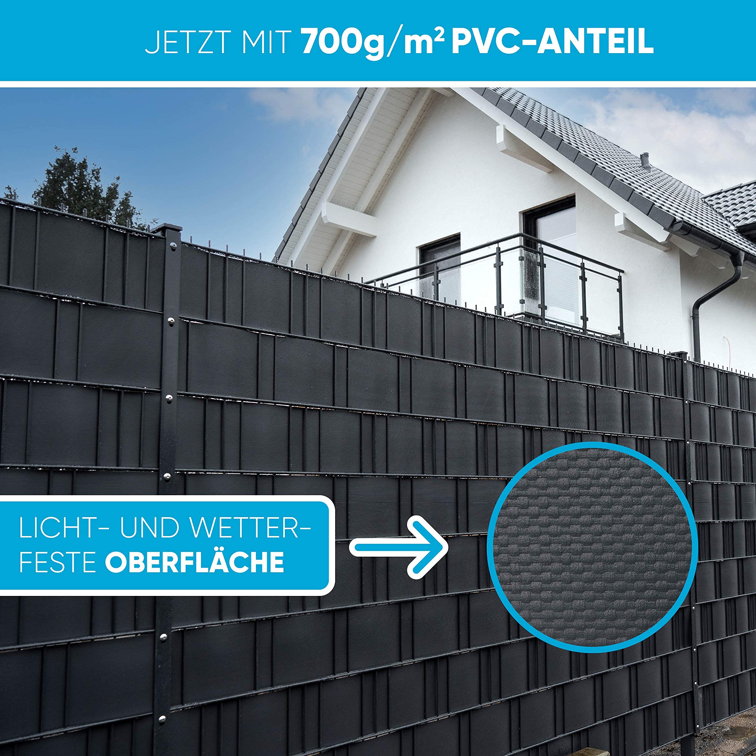 Zaun Sichtschutzstreifen für Doppelstabmatten - 35m 35Clips 700g Premium Doppelstabmattenzaun Sichtschutz für den Garten. Sichtschutz und Windschutz, Besonders Langlebig, Anthrazit (Anthrazit)