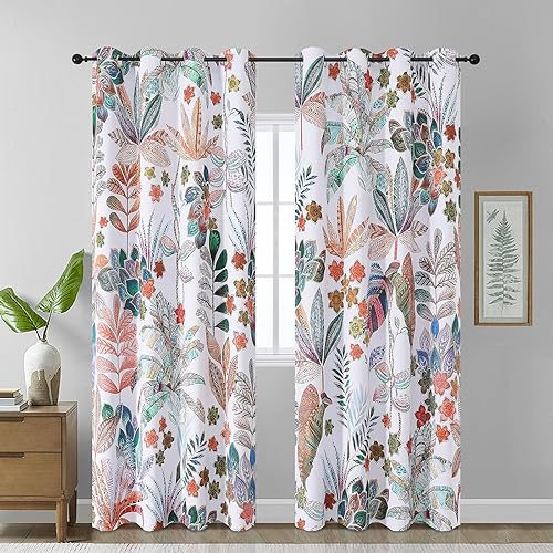 Estelar Textiler Cortinas bohemias para oscurecer la habitación con hojas de arce de 84 pulgadas de largo, juego de 2 paneles para sala de estar,