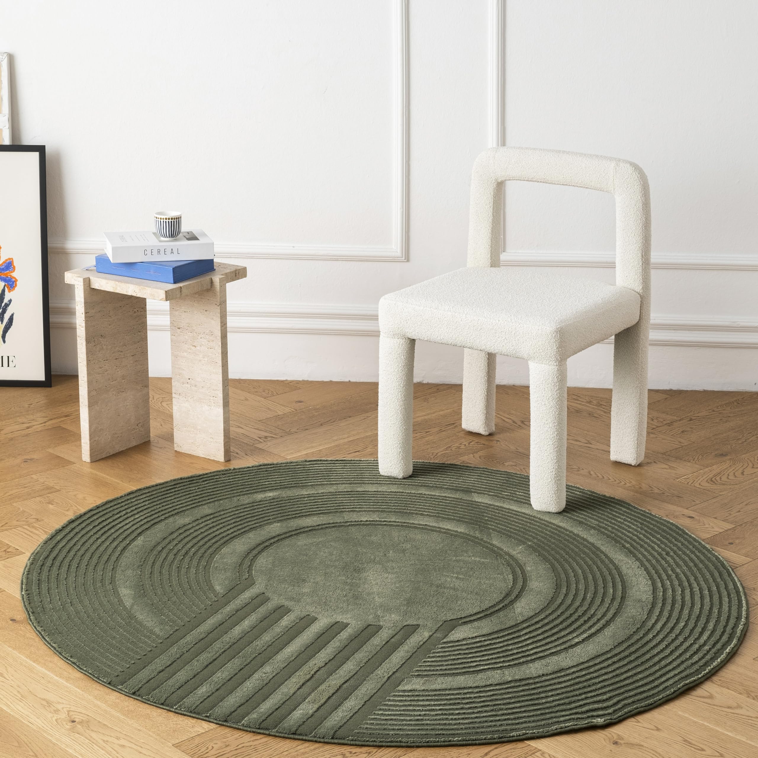 Maru 5'x5' Machine Washable Area Rug for Dining Room Living Room Entryway Foyer- 100% Recycled Oeko-TEX Certified, Medium Pile, Green