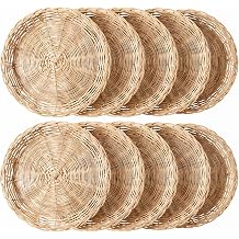 10 Pack Bamboo Paper Plate Holder, 10 inches Reusable-Wicker Charger Plates-Wicker Paper Plate-Holder, Hand Weave Brown-Wickers Paper-Plate Baskets for Home Party Daily Dining Picnic