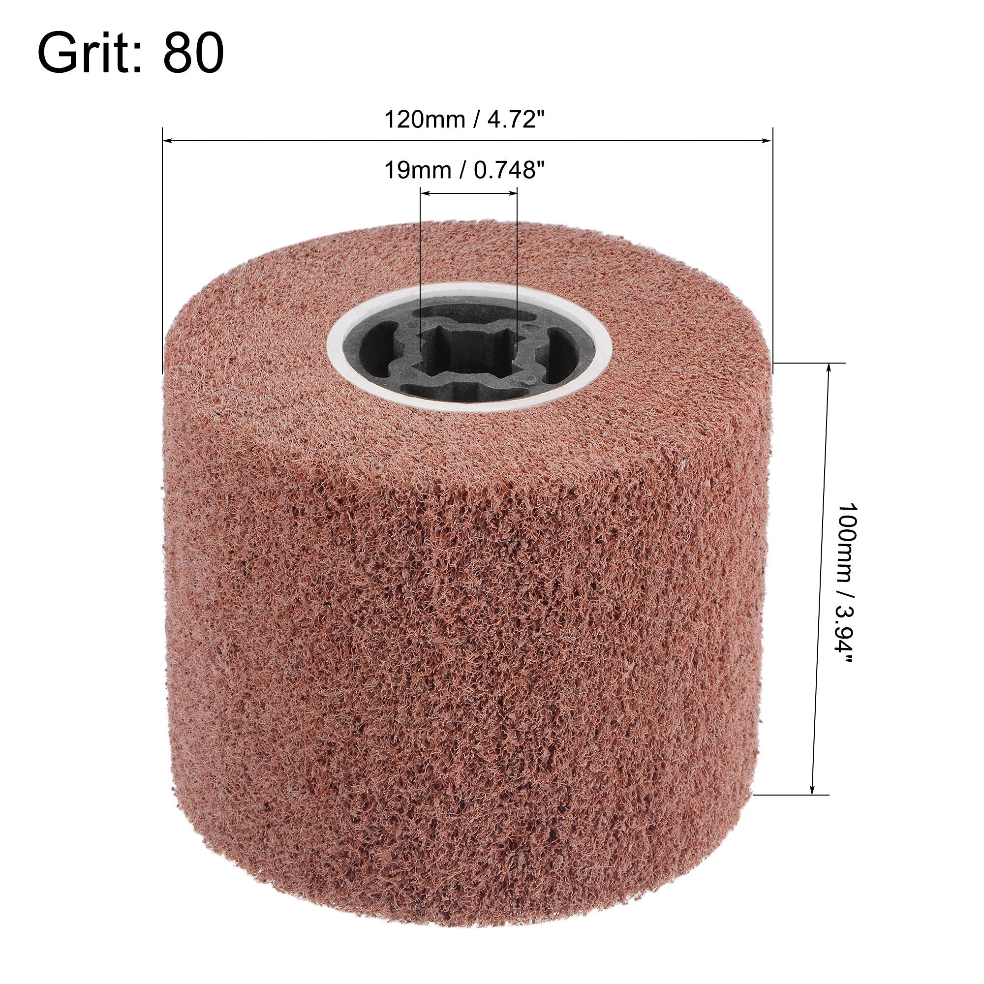 sourcing map Roue de polissage non tissée 120 mm x 100 mm en nylon à lamelles abrasives Grain 80 pour acier inoxydable, cuivre, métal