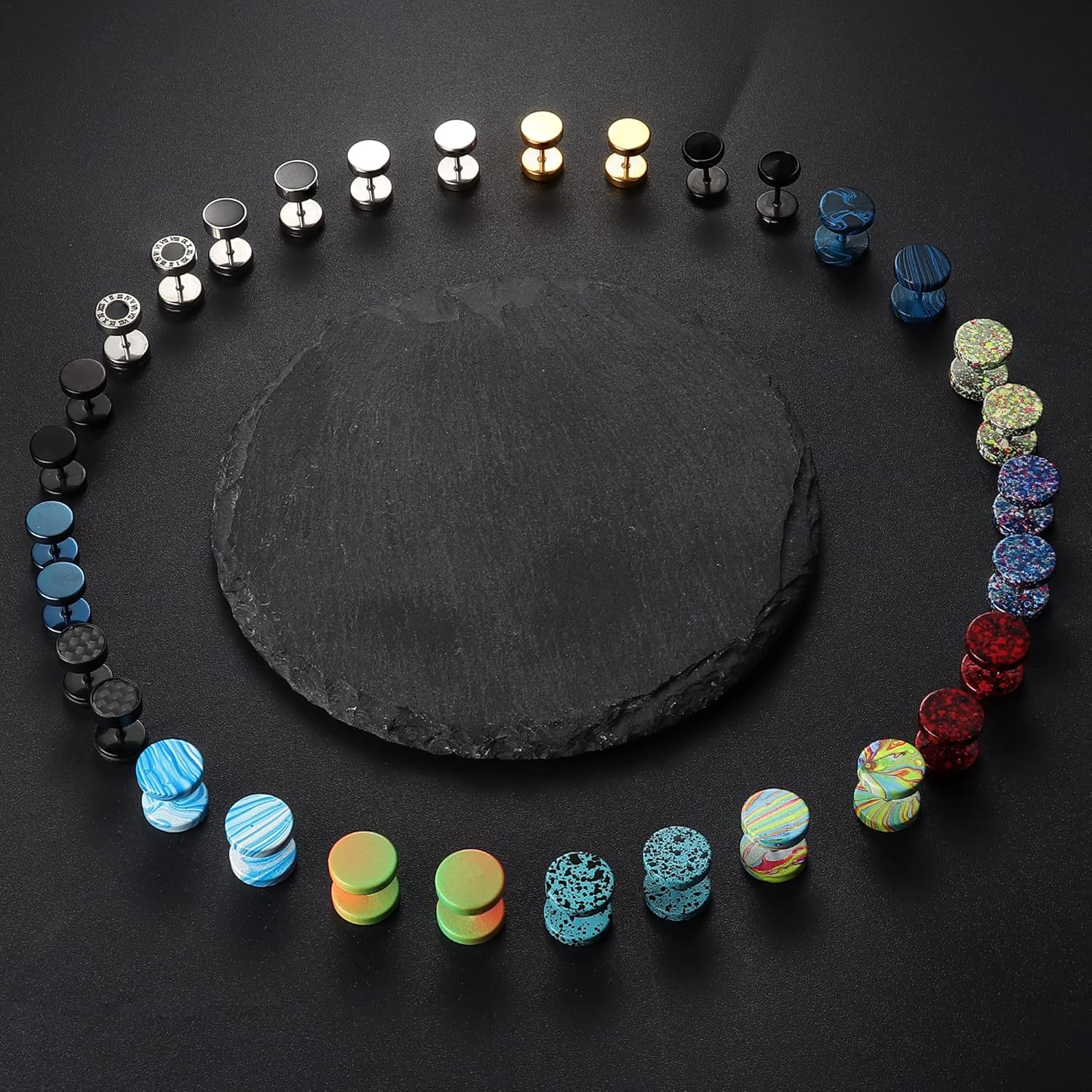 FIBO STEEL 16 Pairs Fake Gauge Earrings for Men Women Stainless Steel Stud Earrings Cheater Ear Plug Faux Gauges Earrings Ear Tunnel - Image 6