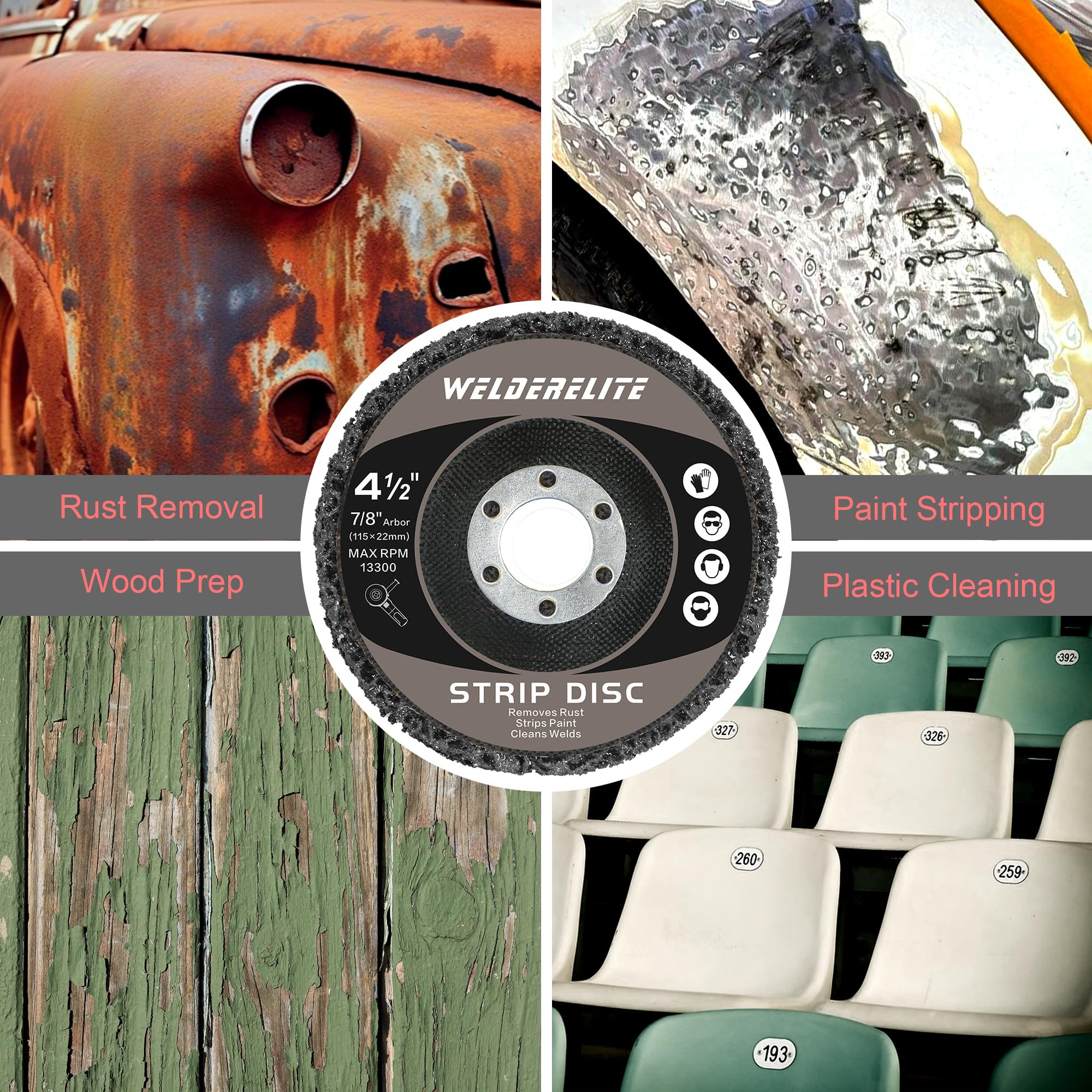 Paquete de 12 discos decapantes de pintura de 4-1/2 pulgadas para amoladora angular, ruedas de eliminación de óxido y pintura para metal y madera, color negro