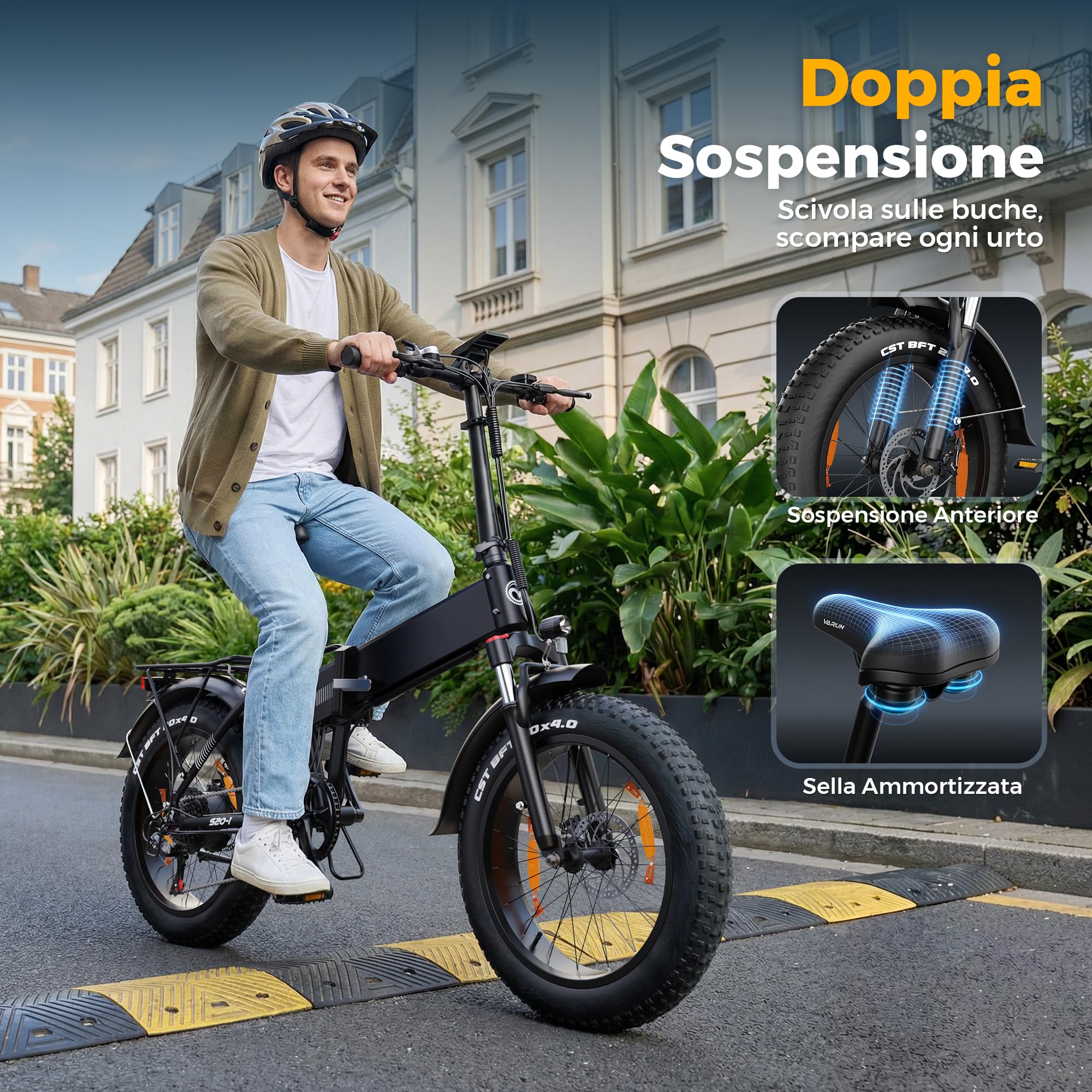 Bici Elettrica, 20" × 4.0" Fat Tire Bici Elettrica Pieghevole | 48V 624Wh Batteria Rimovibile, 250W Motore, Autonomia di 120 km, Doppia Sospensione, 7 Velocità E-Bike da per Ogni Terreno