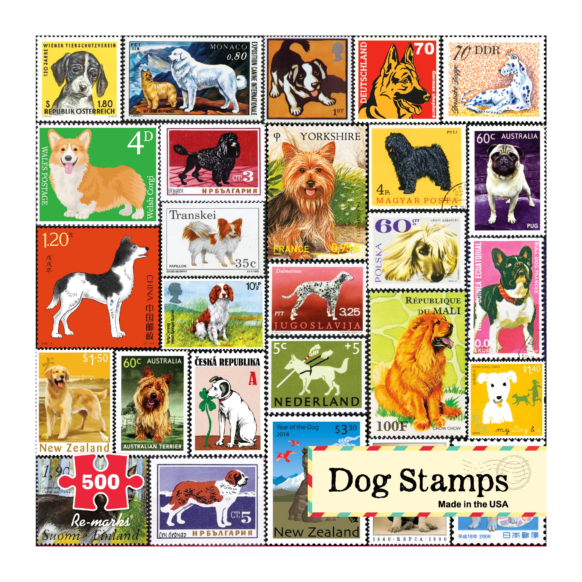 Amazon.com: Re-marks Dog Postage-Stamp Collage Puzzle, 500-Piece  display picture 1