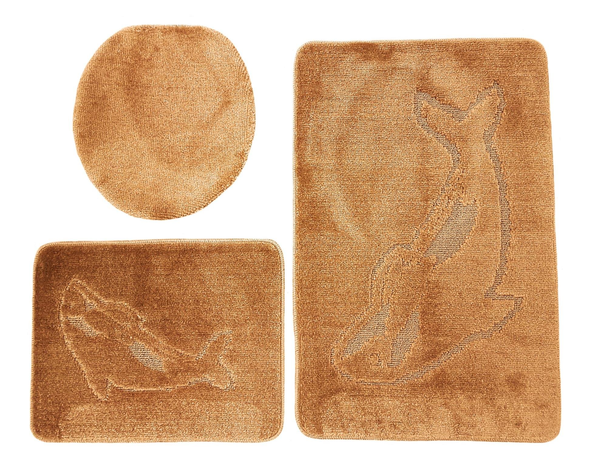 Ilkadim Delphin Badgarnitur 3 TLG. Set 55x85 cm einfarbig, WC Vorleger ohne Ausschnitt für Hänge-WC (braun)