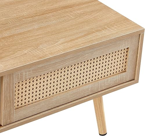 Miniatura 5 de IANIYA Mesa de centro moderna con almacenamiento, mesa rectangular de 41.3 pulgadas con centro de madera con puerta corrediza tejida de ratán PE
