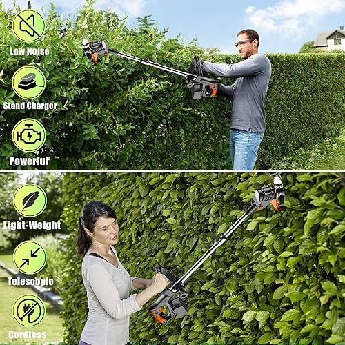 Miniatura 3 de Recortadora eléctrica de malezas de 21 V con 2 baterías de iones de litio, 1 cargador y 27 cuchillas de corte, para césped, patio, jardín, arbustos