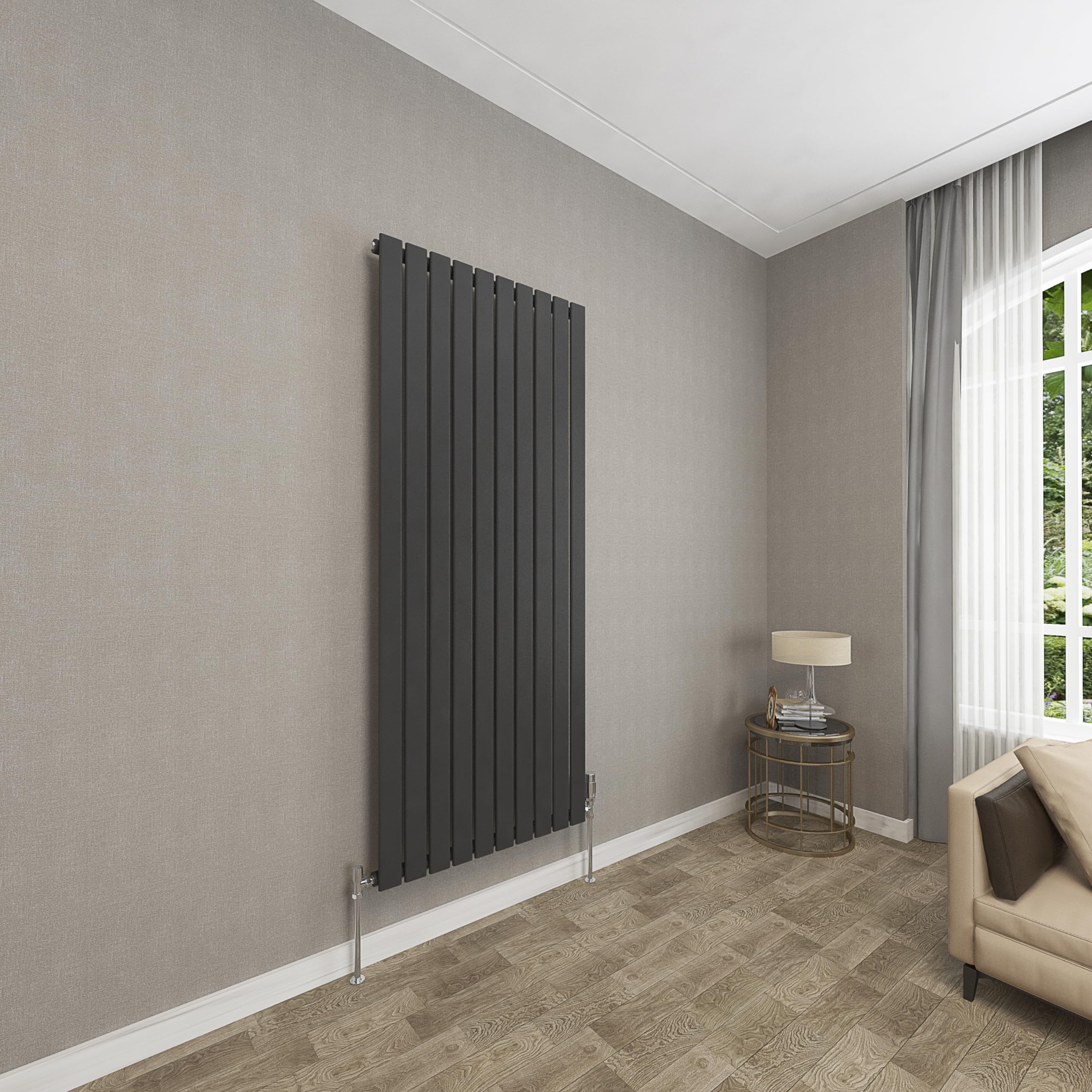 Sky bathroom | 1600x680mm Vertical Designer Radiators Black Flat Panel Single Panel Central Heating Radiator