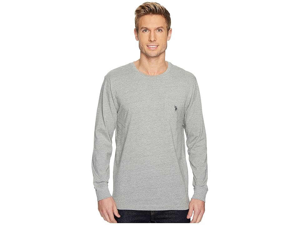 

U.S. POLO ASSN. Long Sleeve Crew Neck Pocket T-Shirt (Heather Grey) Men's Clothing