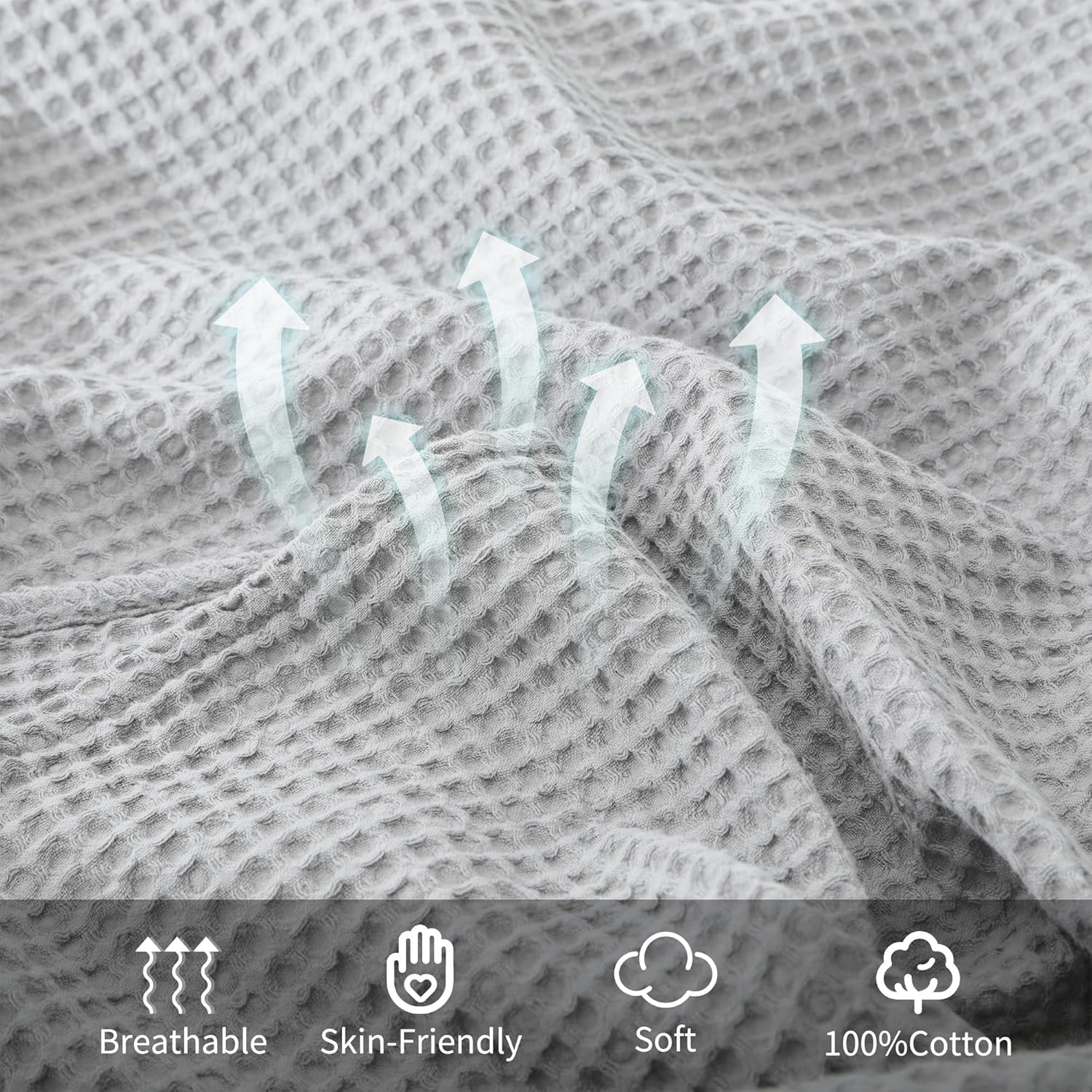 100% Cotton Waffle Blanket (Gray - King Size - 104 * 90''), Pre-Washed and Anti-Shrinkage Soft Lightweight Bed & Couch Blanket, 380 GSM Waffle Weave Throw Blanket for All Seasons - Image 4