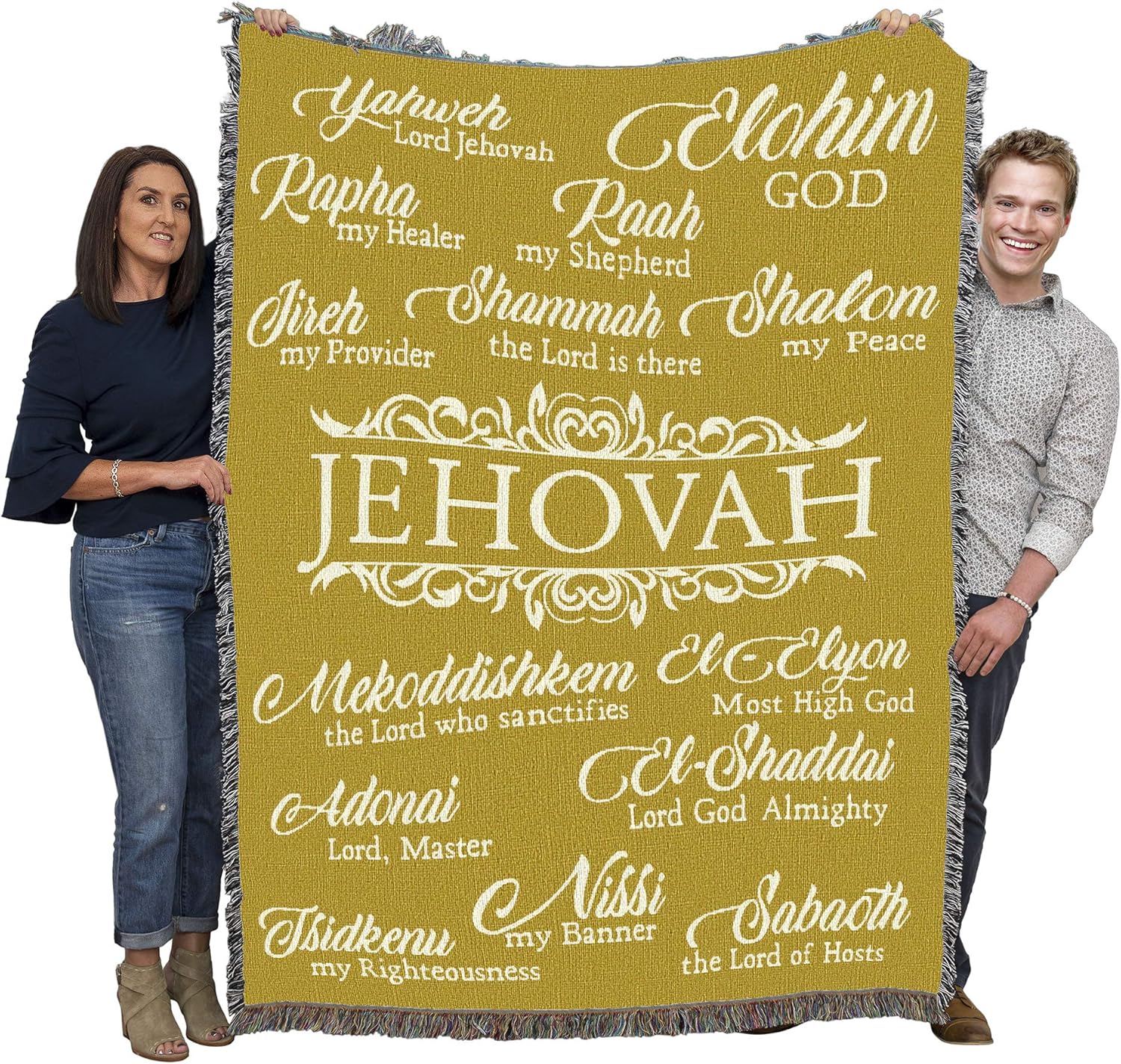Pure Country Weavers Jehovah Blanket Gold - Religious Gift Tapestry Throw Woven from Cotton - Made in The USA (72x54)