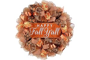 Happy Fall Y'all Thanksgiving Deco Mesh Front Door Wreath