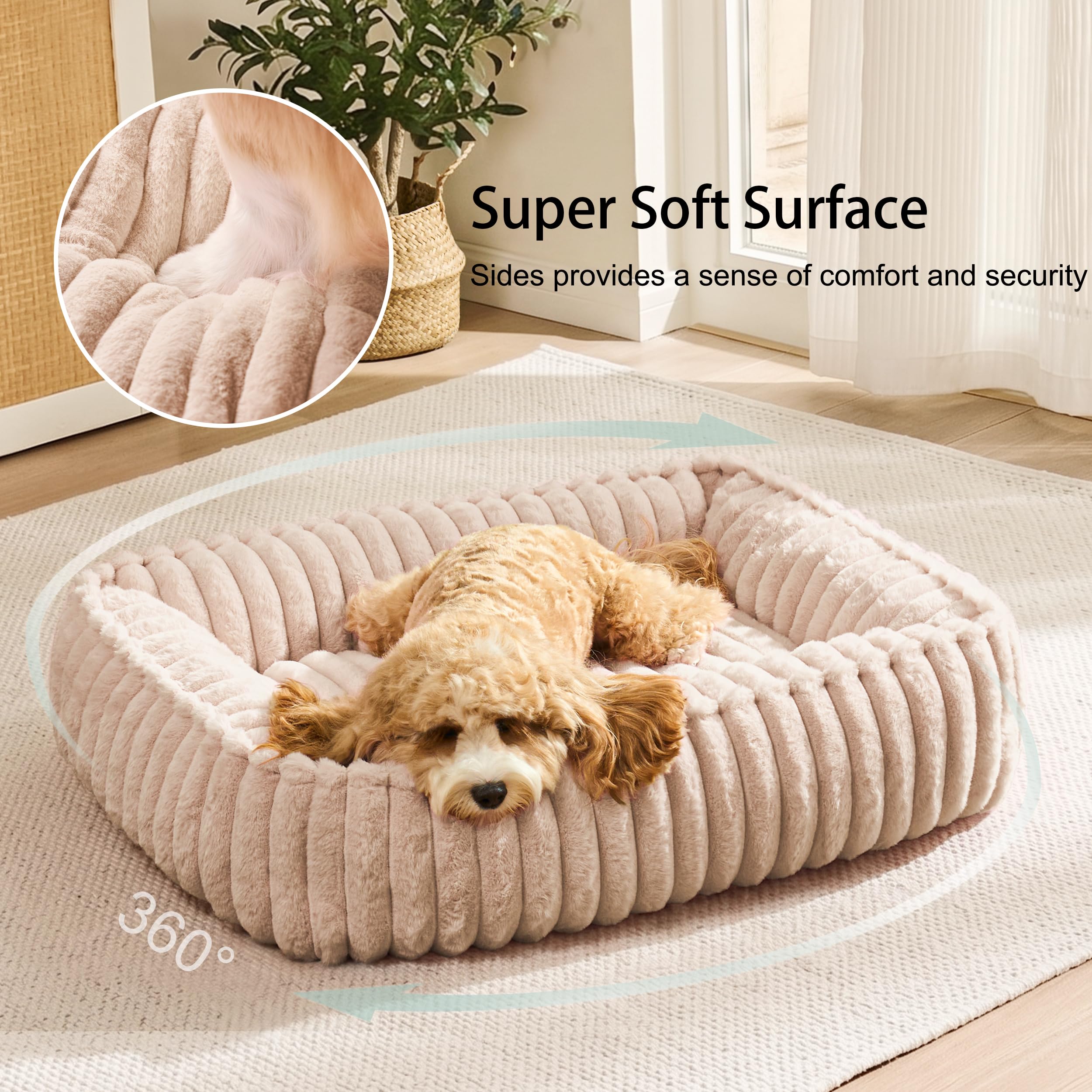 Cama para perros de patas para perros de tamaño grande, 80 x 60 cm, sofá ortopedico lavable para mascotas, sofá suave con base antideslizante, rectangular, marrón