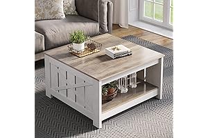 Farmhouse Coffee Table with Storage Rustic Wood Cocktail Table