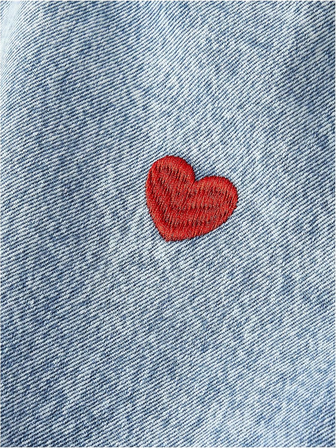 WDIRARA Women's Heart Embroidery Baggy Jeans Straight Leg Denim Pants