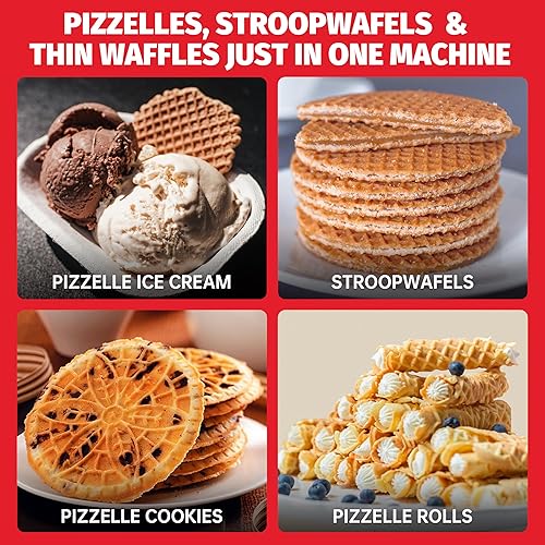Miniatura 5 de Mini máquina para hacer pizzelas con un cortador de 3 pulgadas, mini plancha Stroopwafel, hornear 2 pizzelles de 4 pulgadas o estroopwafels de 3