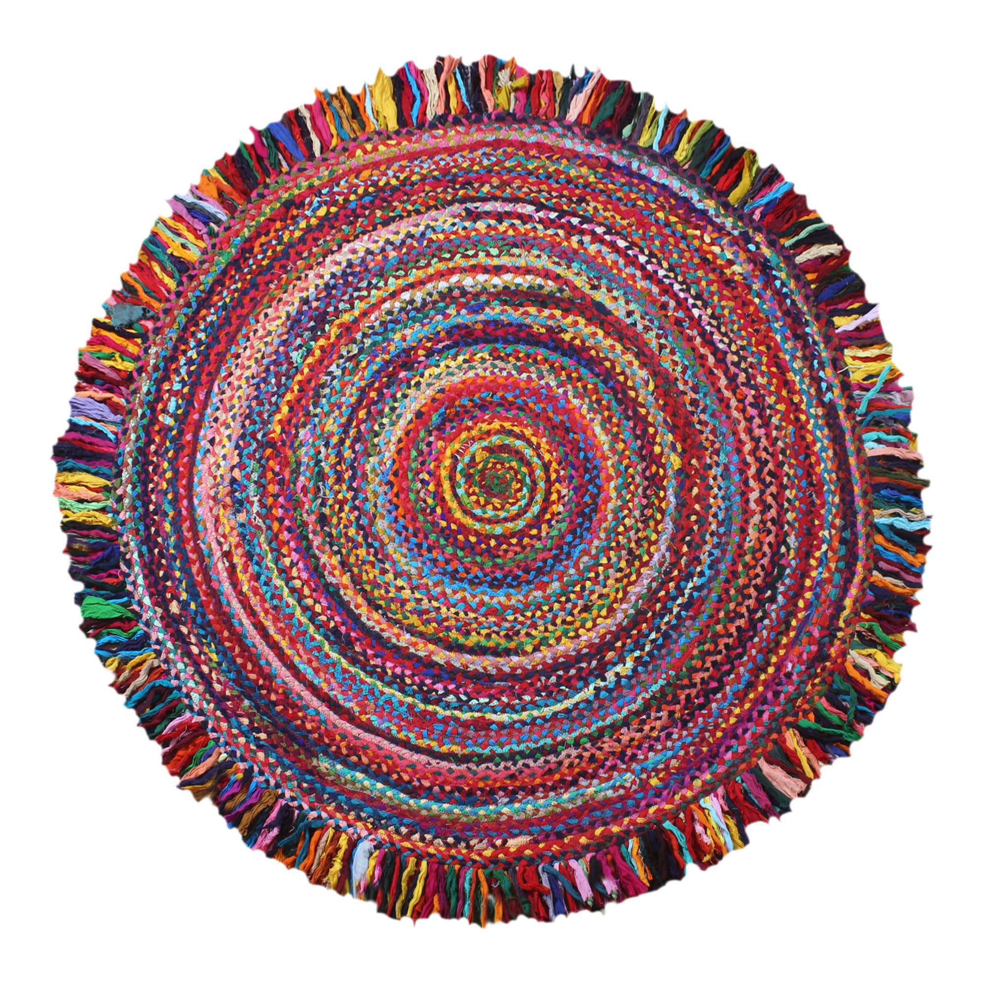 Tapis rond en coton multicolore 1,5m intérieur extérieur fait main