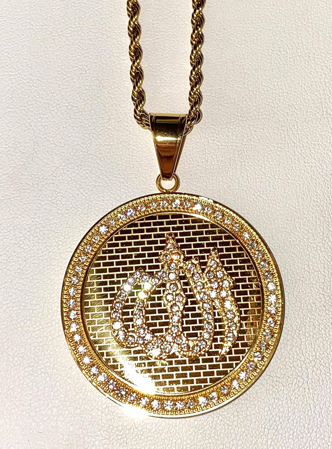 God Allah Men Women 14k Gold Finish Pendant Stainless Steel Real 3 mm Rope Chain Necklace, Mens Jewelry, Iced Pendant, Rope Necklace Prime Delivery