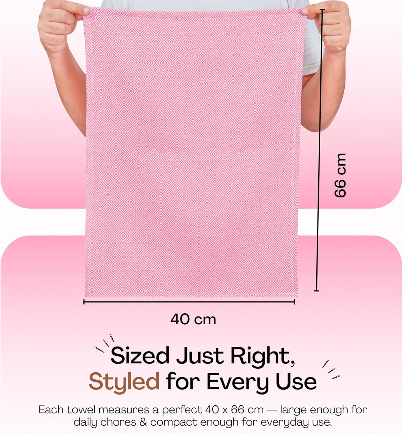 Pink Kitchen Towels 5 Pack, Ultra Absorbent, Diamond Weave Durable Towel Set, 100% Cotton, Reusable, Quick Dry Dish Towels for Cleaning Counters, Drying Dishes, Everyday Cleanup