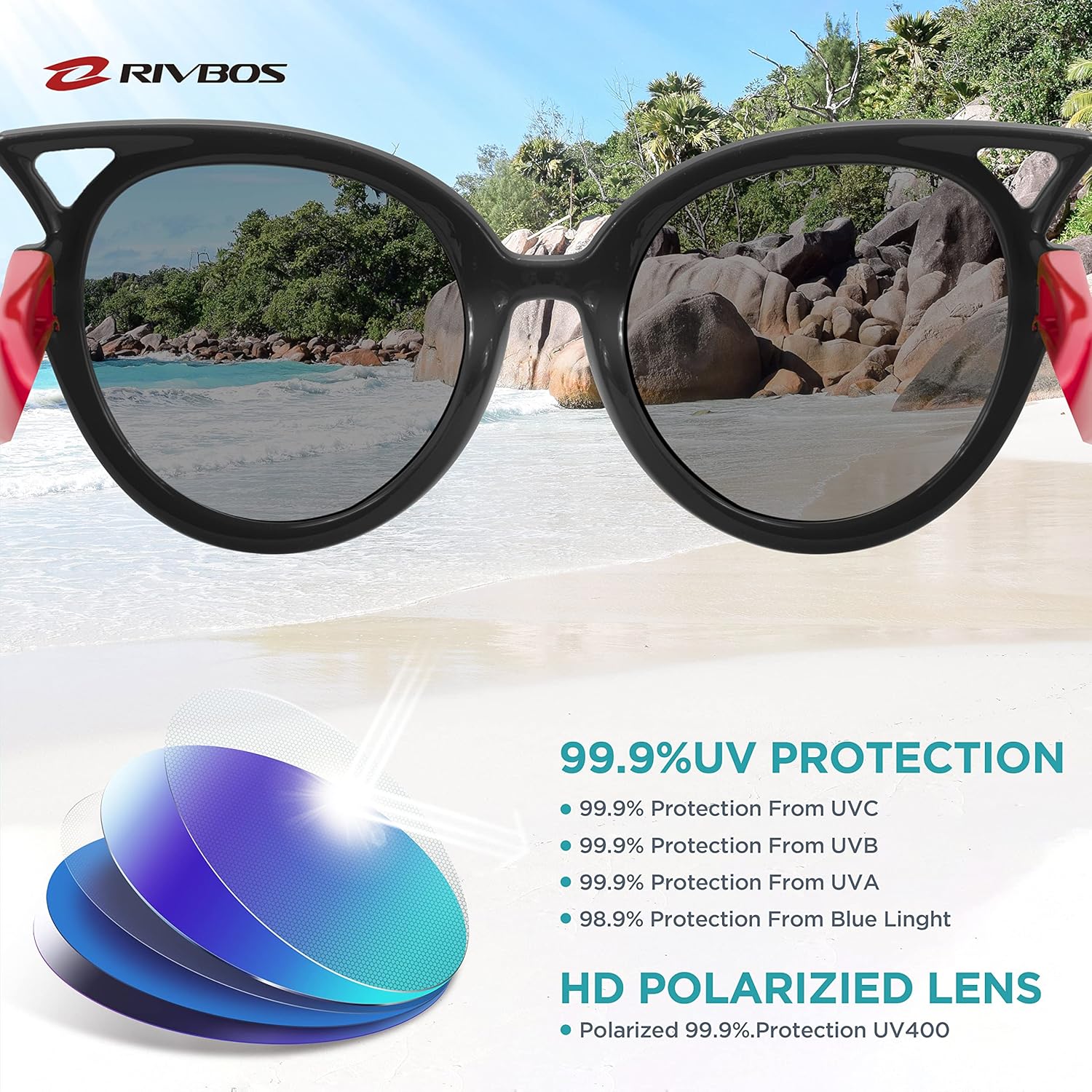 RIVBOS Kids (Age 3-8) Sunglasses for Girls Boys with Strap Polarized UV Protection Flexible Rubber Shades RBK002 - Image 3