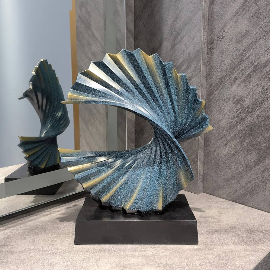 Tauzveok Modern Day Accents Abstract Sculpture Black Base, Ocean Wave, Tabletop Art Home Decor