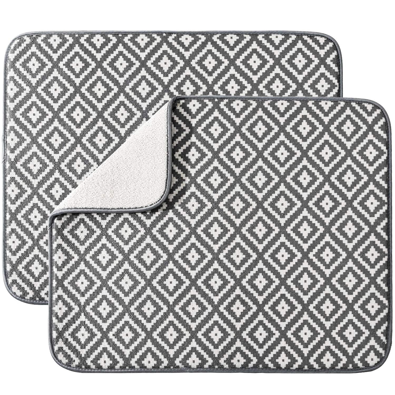 VITVITI Dish Drying Mat for Kitchen 2 Pack, Ultra Absorbent Microfiber Dishes Drainer Mats, 48*40cm - Grey