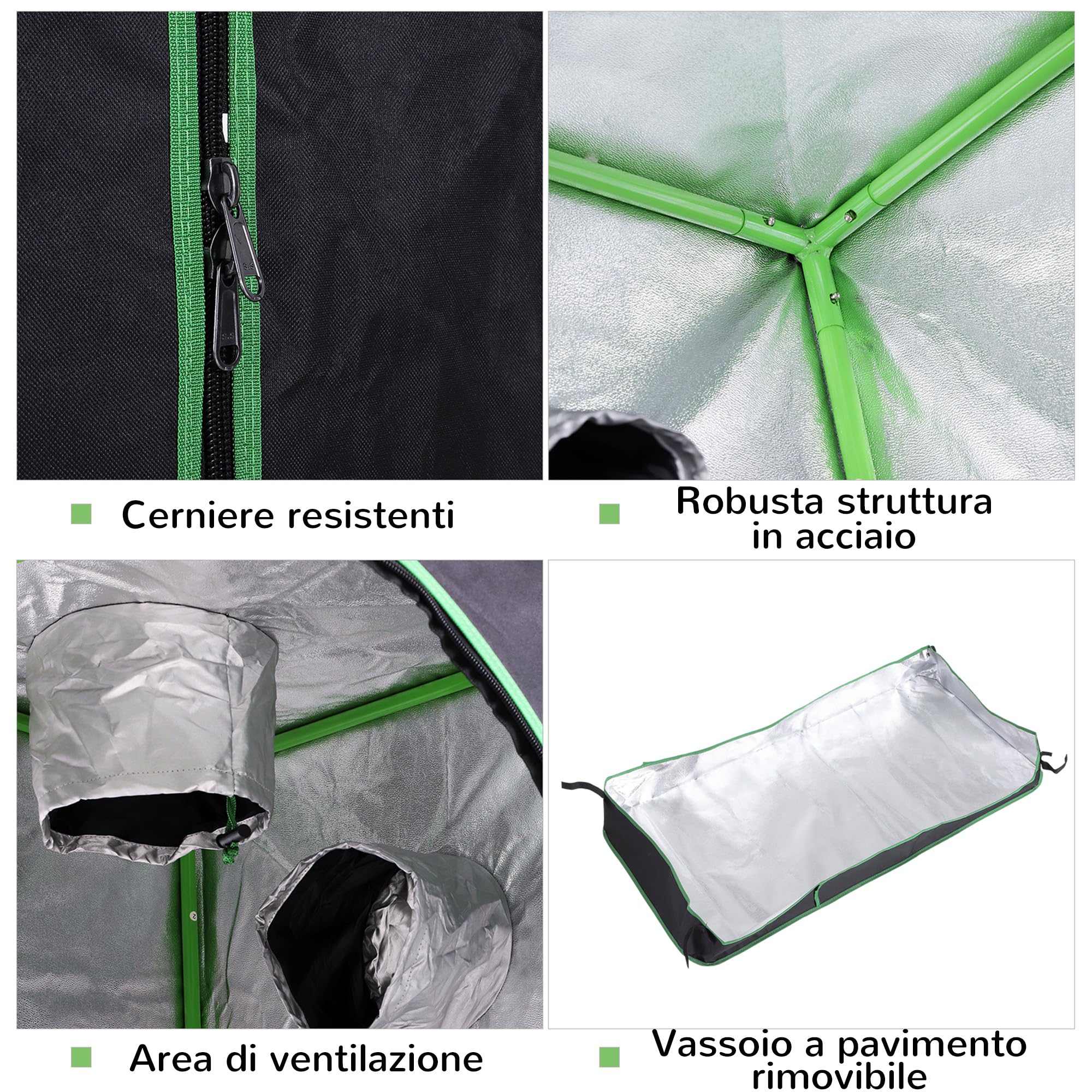 Outsunny Tienda Hidropónica Oxford 600D con 3 Entradas de Aire Ajustables y Ventana, Invernadero Hidropónico de Interior con Agujero para Cables, 120x60x150 cm, Negro