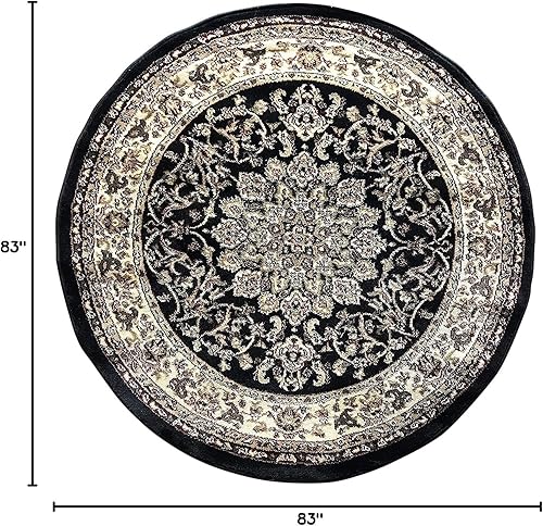 Miniatura 7 de Alfombra redonda tradicional de 330.000 puntos, diseño azul 603 (6 pies 11 pulgadas x 6 pies 11 pulgadas redonda)