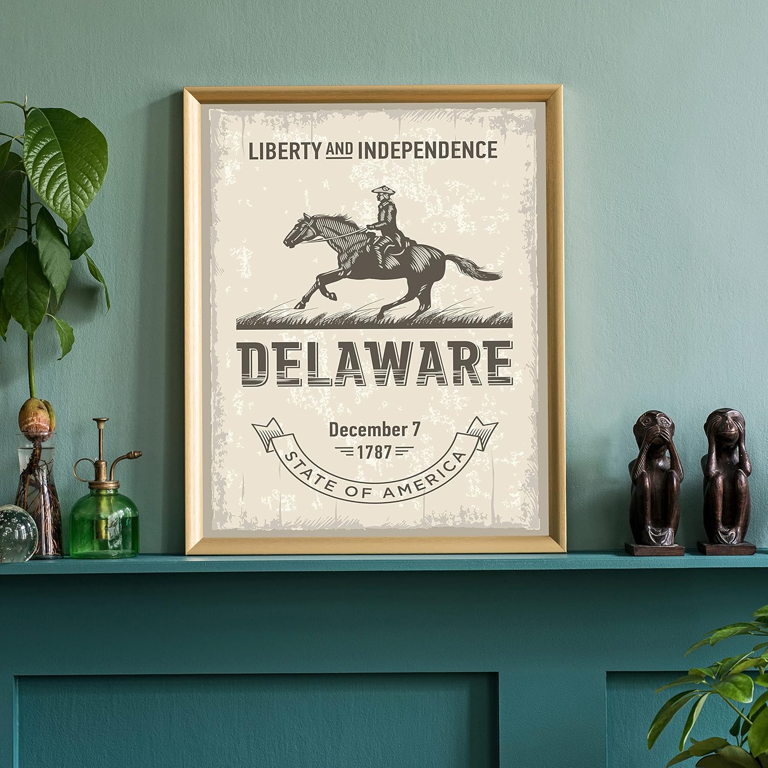 Delaware State Poster Print, Delaware State Emblem Poster, Delaware State Symbol Poster Print, Retro Travel State Poster, Home and Office Wall Art Poster - 16x20 Inches