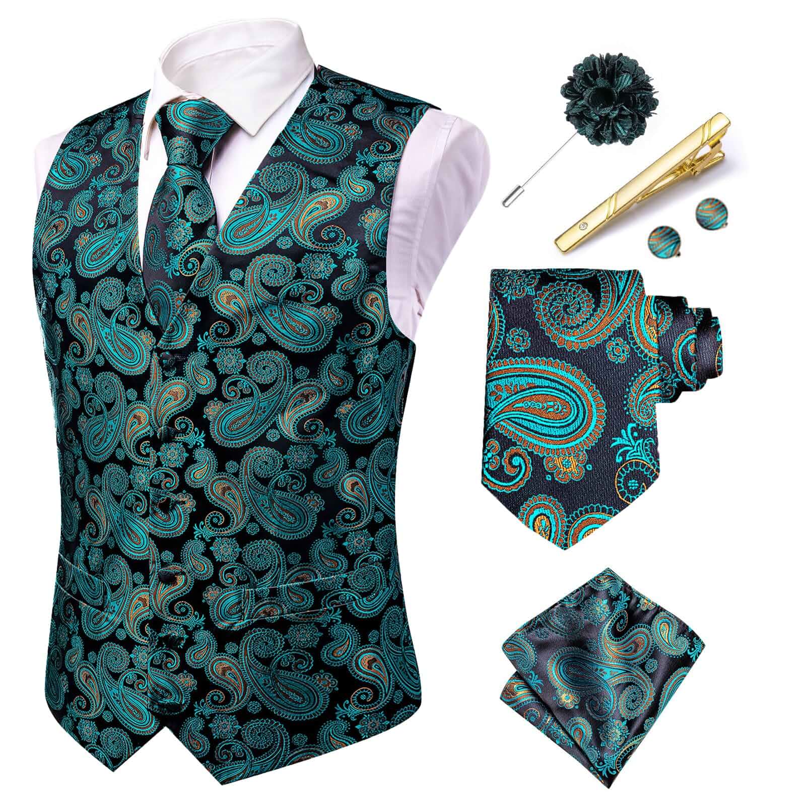 Hi-Tie Men's Suit Vest Business Formal Waistcoat Paisley Jacquard Tie Suit Waistcoat Set for Wedding Party
