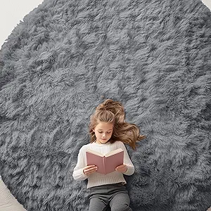 OLANLY Grey Round Rugs for Bedroom - Machine Washable, 9 ft Circle Area Rugs for Living Room, Soft and Fluffy Shaggy Carpet for Teen Girls and Boys, Nursery Rooms, Dorms, Home Decor Aesthetic
