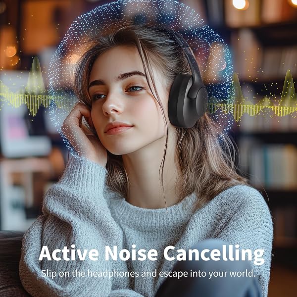 Rebocico Active Noise Cancelling Headphones with Mic-100H Playtime, Bluetooth Headphones with Deep Stereo Sound, Foldable Comfort, Wireless Headphones Bluetooth for Travel, Work or Commute, Black - 1