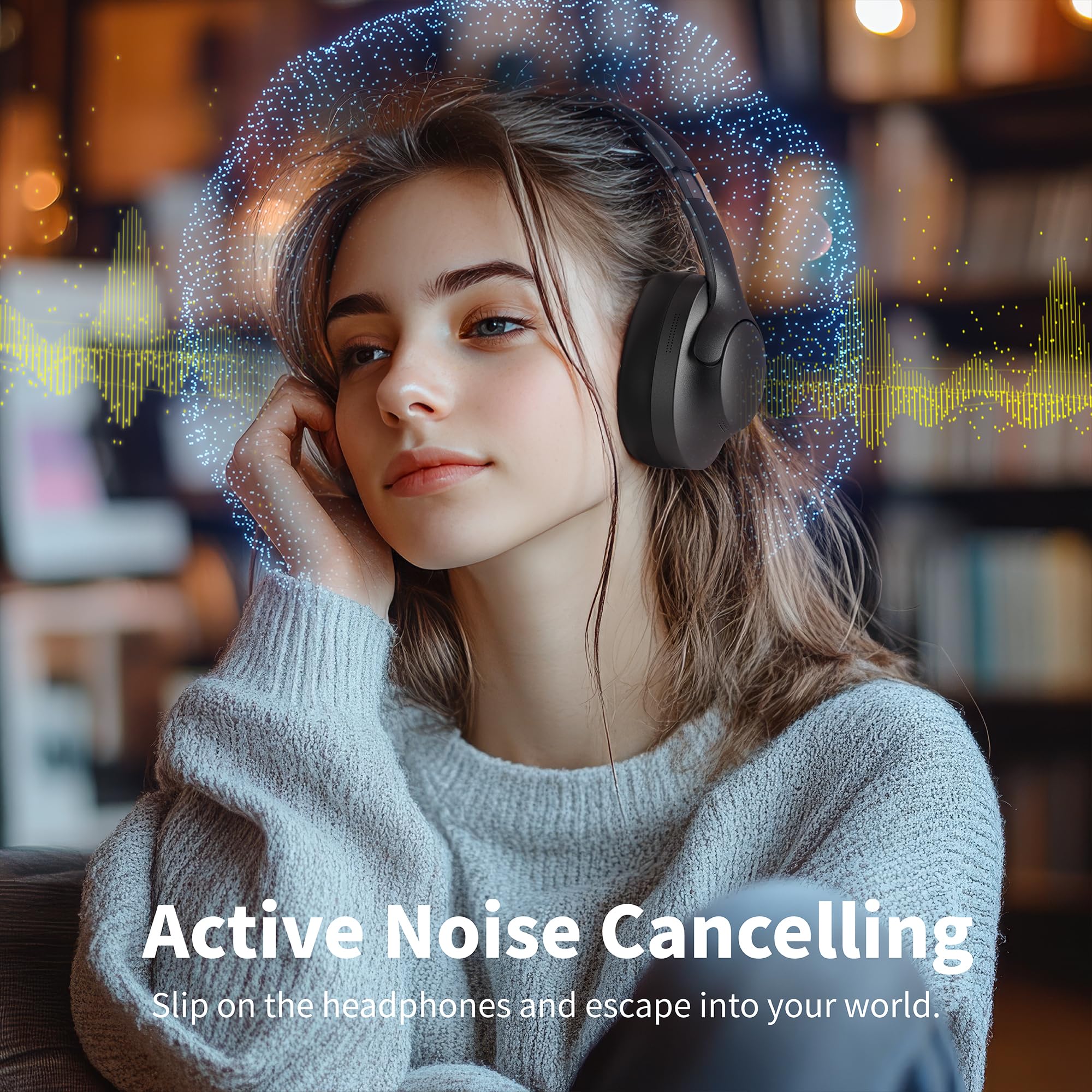 Rebocico Active Noise Cancelling Headphones with Mic-100H Playtime, Bluetooth Headphones with Deep Stereo Sound, Foldable Comfort, Wireless Headphones Bluetooth for Travel, Work or Commute, Black