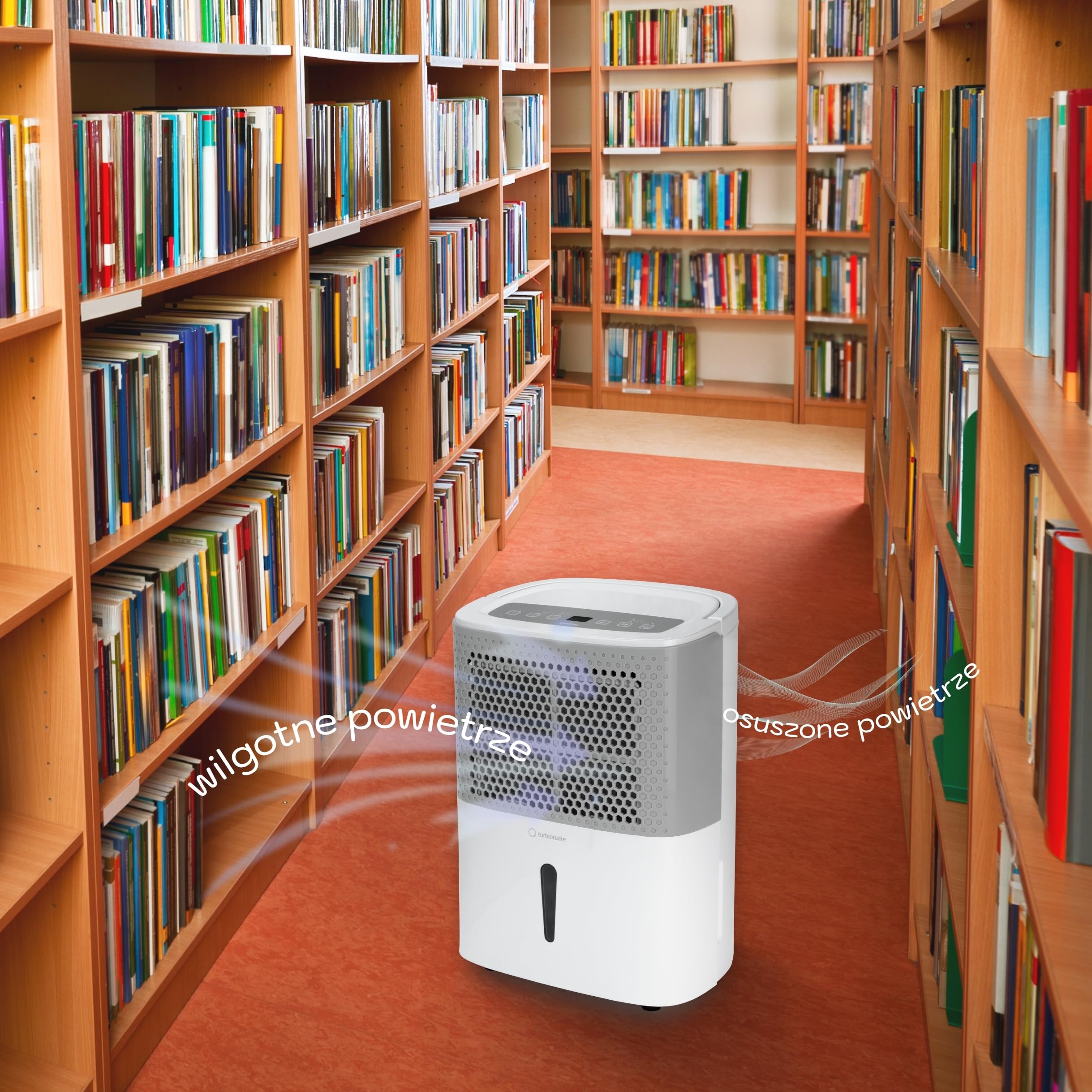 Turbionaire Smart 16M Przenośny osuszacz, 16L / 24h, 120 m³ / h, Cichy 40 dB, max 250 Watt, do pomieszczeń do 65 mc, Filtr przeciwpyłowy, Wbudowany higrostat