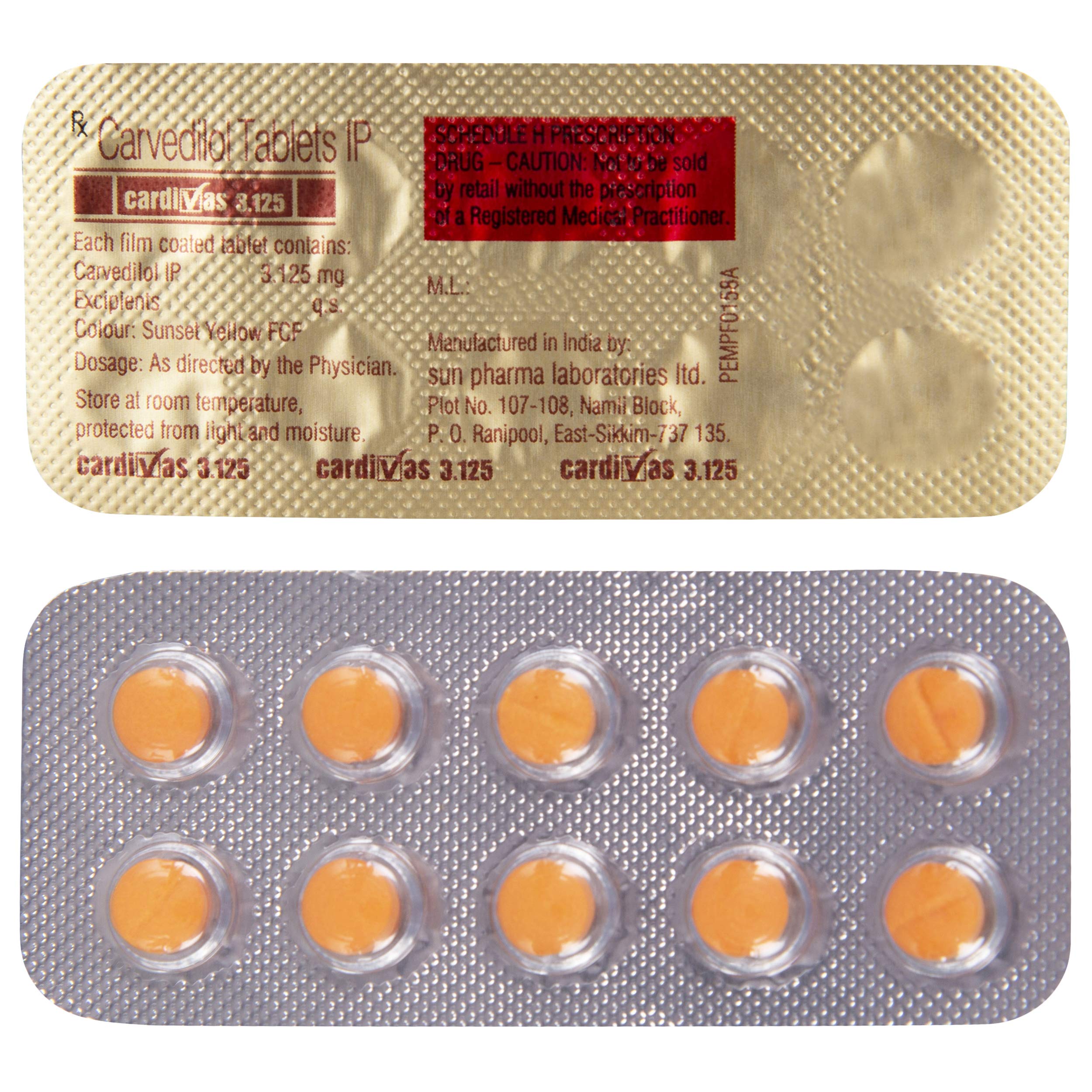 Cardivas 3.125 - Strip of 10 Tablets