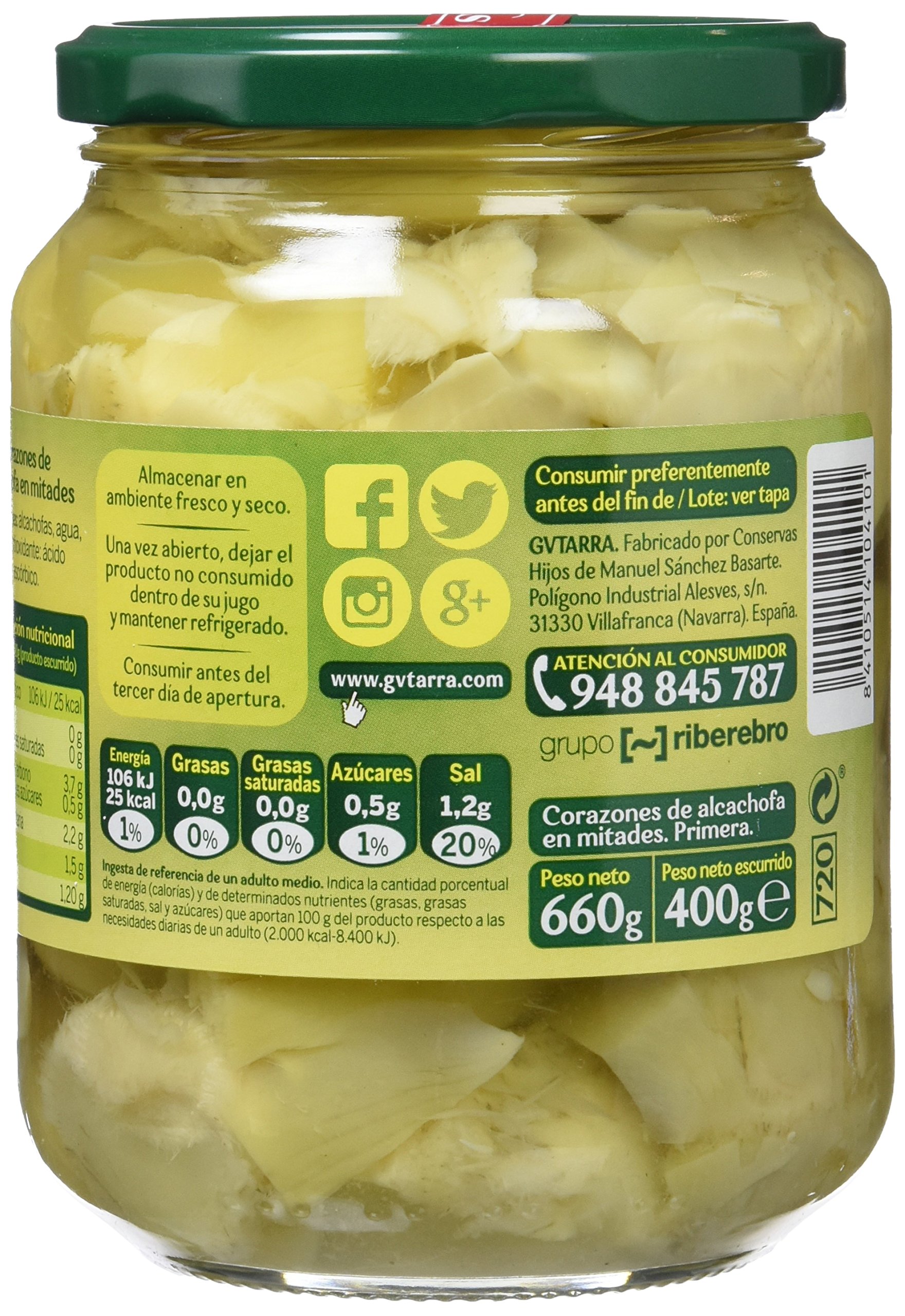 Gvtarra Alcachofas Mitades - Paquete de 6 x 400 Gramos