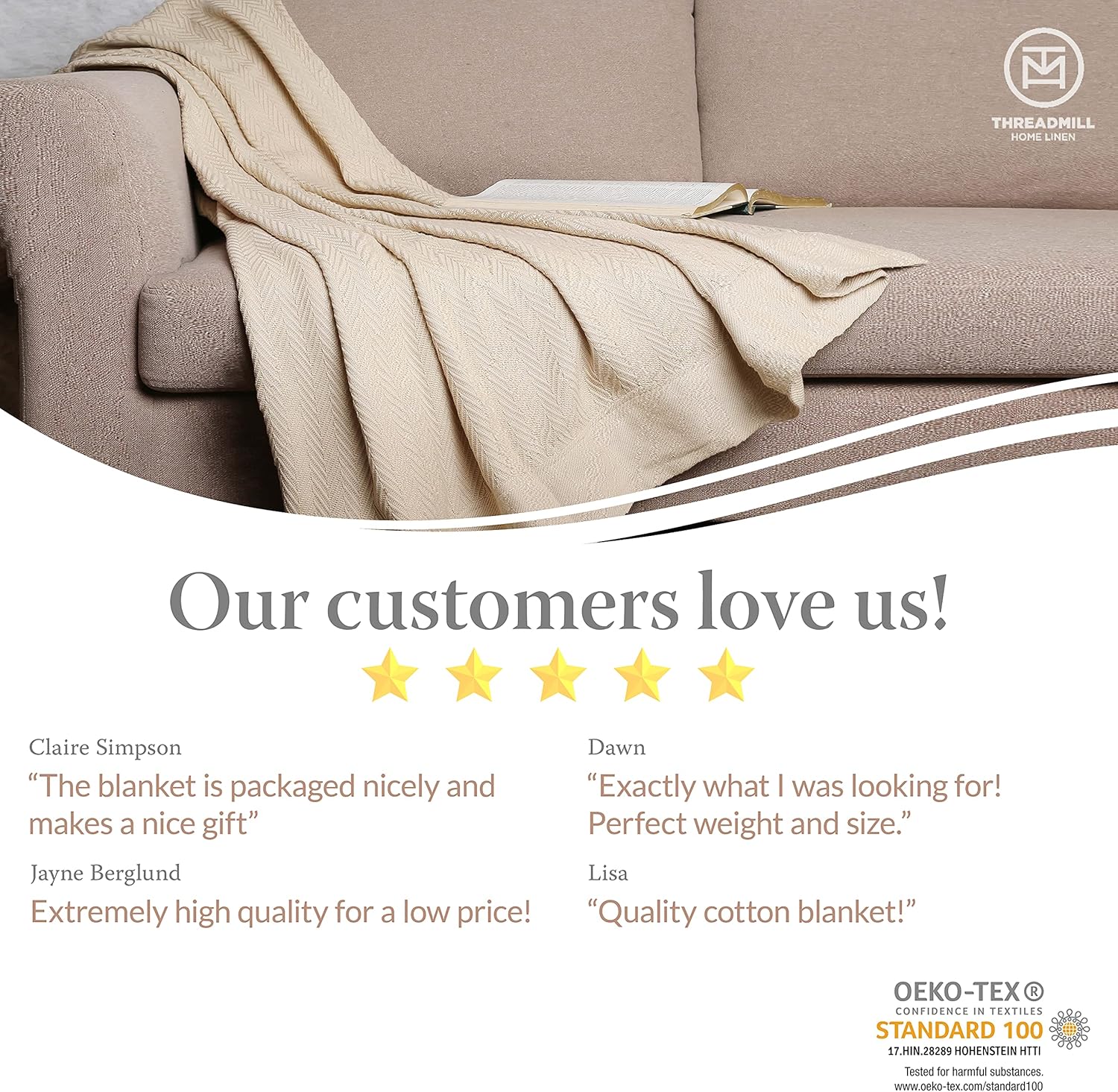 Threadmill Home Linen Multipurpose Blanket - 1 Piece Herringbone 100% Extra Long Staple Cotton, Scottish Grey : Home & Kitchen