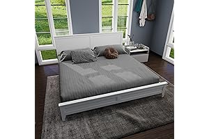 LUSPAZ White Wood Queen Bed Frame with Headboard